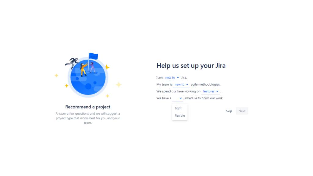 Screenshot of Jira Cloud Help us set up your Jira