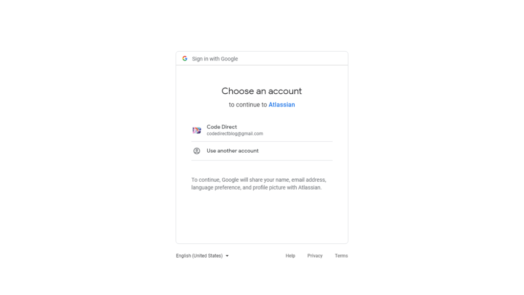 Screenshot of Continue with Google Account in Jira