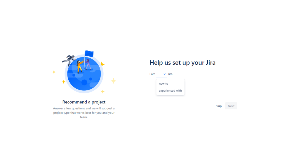 Screenshot of Jira Cloud Help us set up your Jira